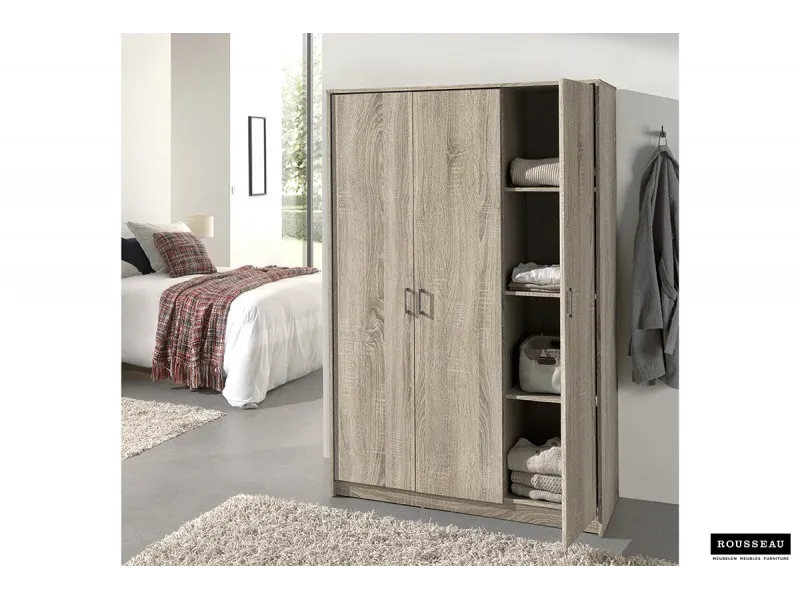 ARMOIRE 3 PORTES avec penderie coloris chêne naturel