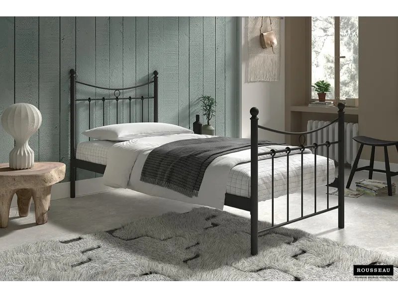 Lit adulte de 90x200 en métal coloris noir