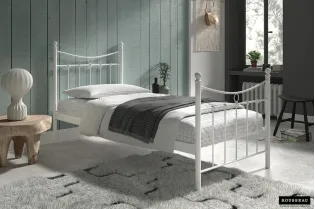 Lit adulte de 90x200 en métal coloris blanc