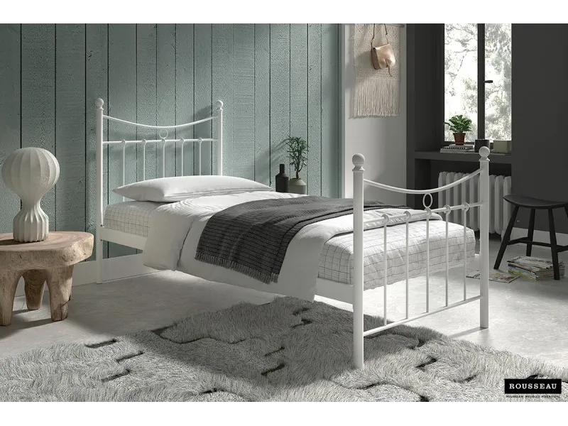 Lit adulte de 90x200 en métal coloris blanc