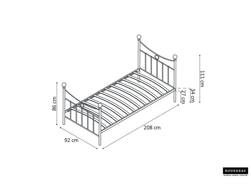Lit adulte de 90x200 en métal coloris blanc