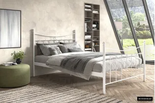 Lit pour adulte de 140x200 cm en métal coloris blanc