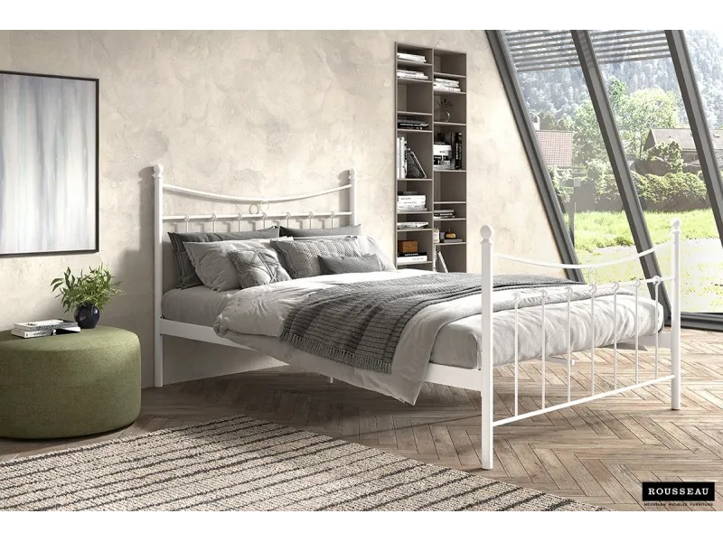 Lit pour adulte de 140x200 cm en métal coloris blanc