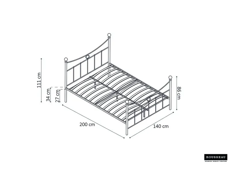 Lit pour adulte de 140x200 cm en métal coloris blanc