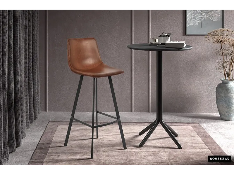 Tabouret de bar design en similicuir coloris Cognac