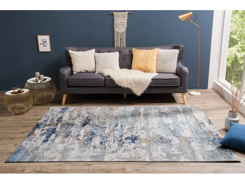 Tapis style rétro de couleur Bleu de 240x160cm