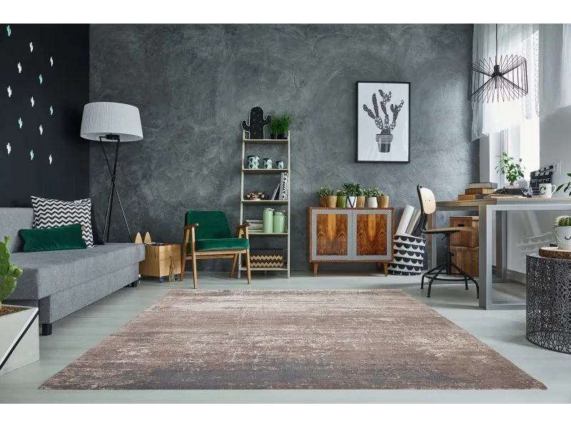 Tapis style rétro de couleur beige gris de 240x160cm