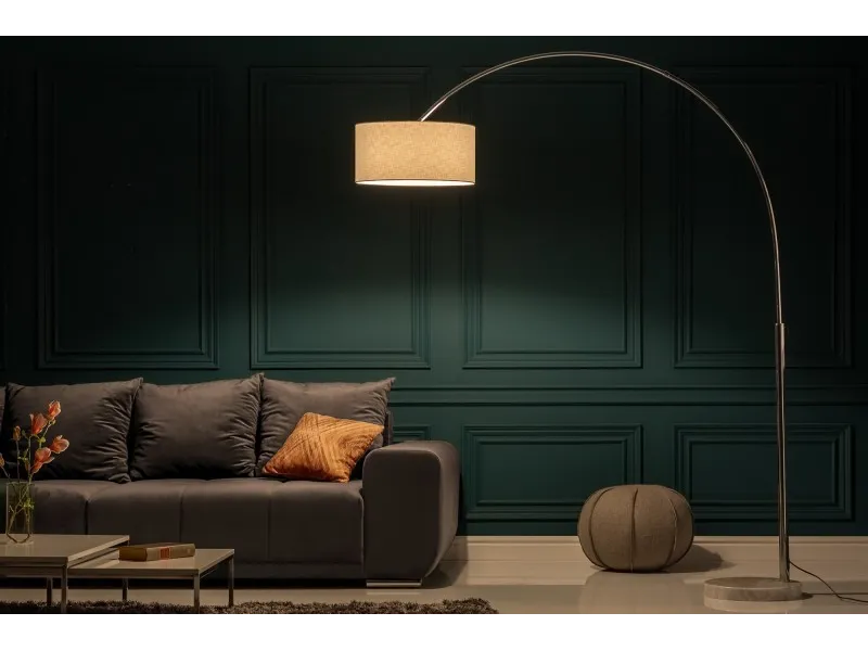 Lampadaire extensible design arc en lin blanc