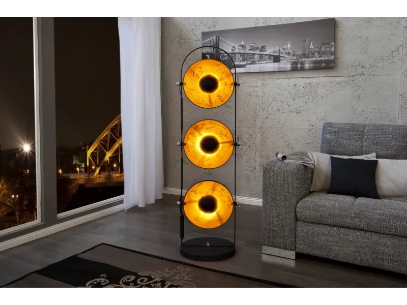 Ensemble de 3 lampadaires en acier inoxydable coloris noir et or