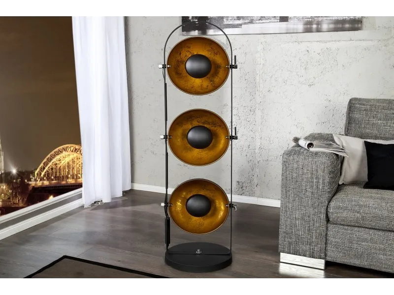 Ensemble de 3 lampadaires en acier inoxydable coloris noir et or