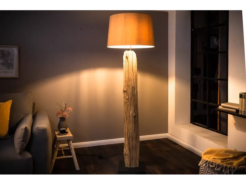 Lampadaire design en bois flotté coloris beige