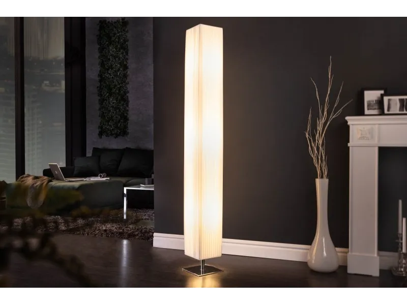 Lampadaire rectangulaire 160cm en tissu de latex plissé blanc