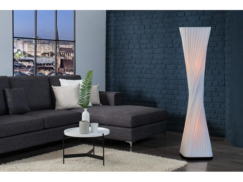 Lampadaire ovale 120 cm en tissu de latex plissé coloris blanc