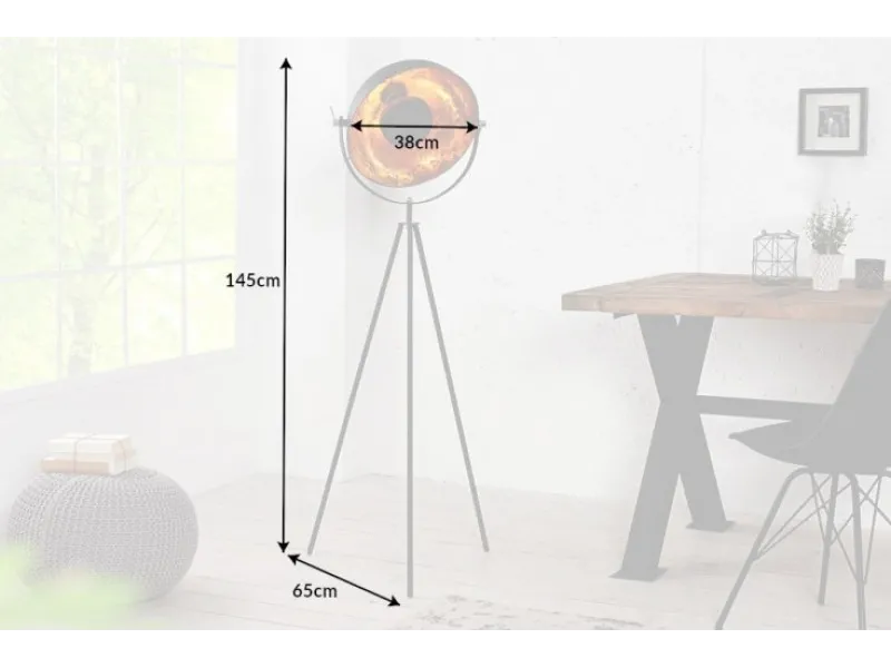 Lampadaire trépied design en acier inoxydable et en aluminium coloris noir et or