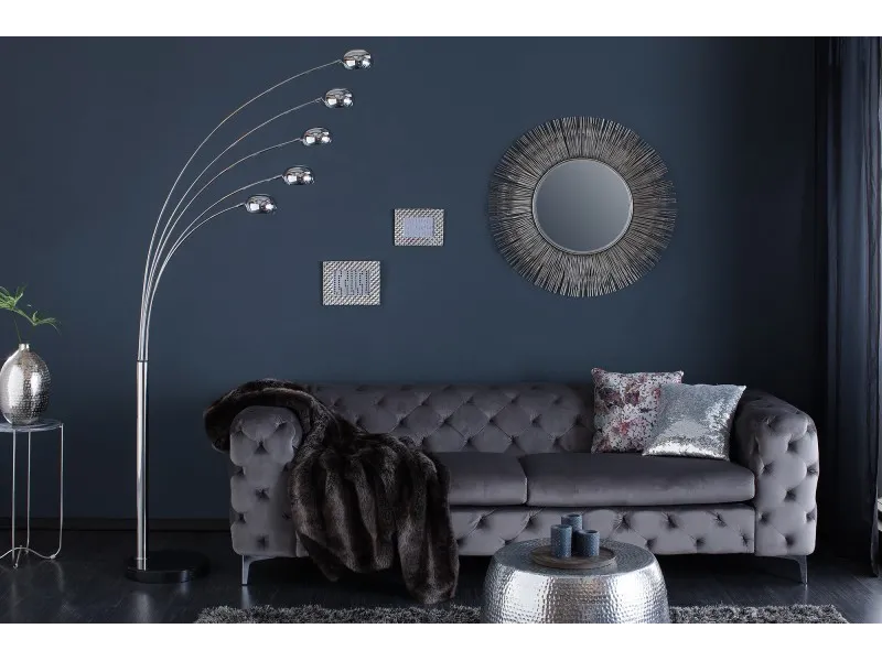 Lampadaire design spot à 5 lampes en métal argenté