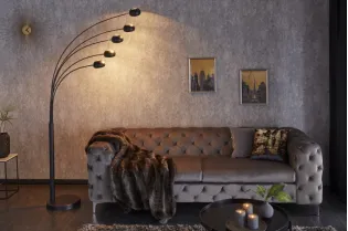 Lampadaire sur pied design arc 5 boules en métal teinté noir et doré