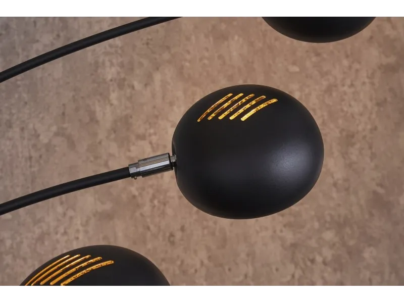 Lampadaire sur pied design arc 5 boules en métal teinté noir et doré