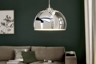 Lampe suspendue design boule en acier chromé