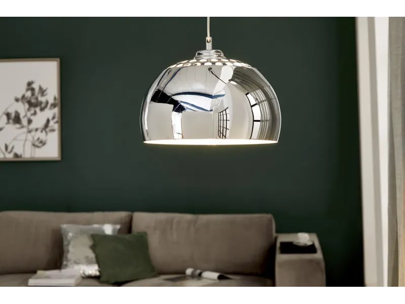 Lampe suspendue design boule en acier chromé