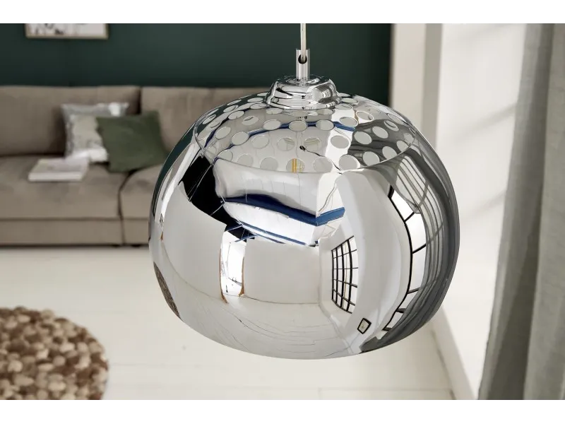 Lampe suspendue design boule en acier chromé