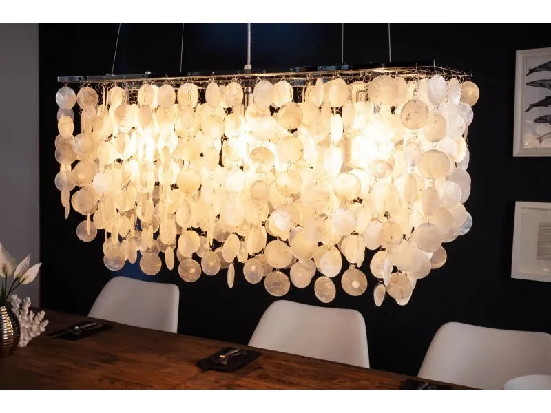 Lampe suspendue rectangulaire 80 cm avec des perles nacrées