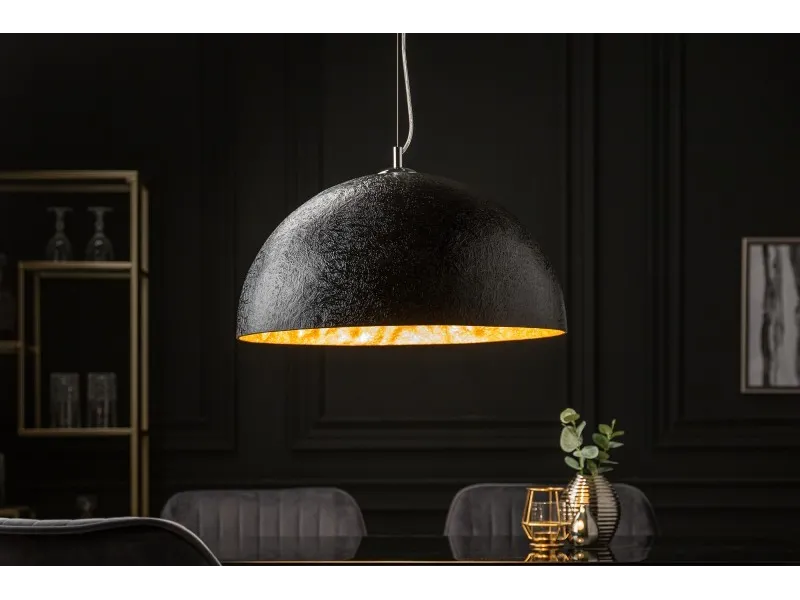 Lampe suspendue 50 cm design GLOW en fibre de verre coloris noir et or