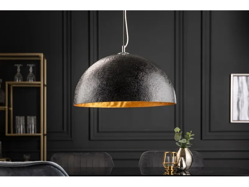 Lampe suspendue 50 cm design GLOW en fibre de verre coloris noir et or