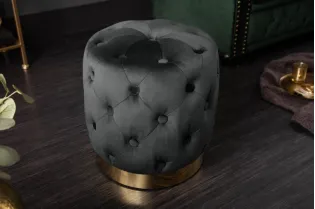 Tabouret Capitonné en Velours Noir avec socle Doré Chesterfield Design 2