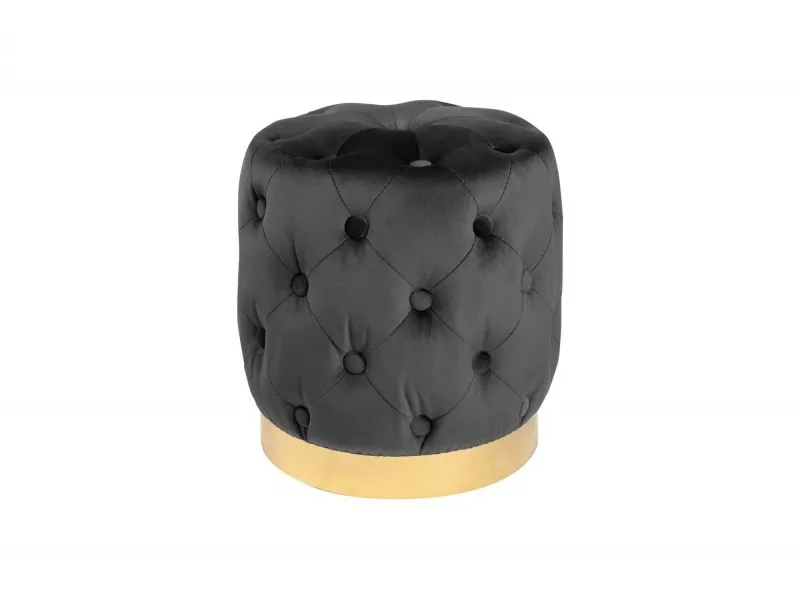 Tabouret Capitonné en Velours Noir avec socle Doré Chesterfield Design