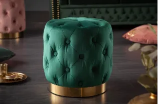 tabouret design baroque capitonné coloris vert foncé et doré