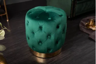 tabouret design baroque capitonné coloris vert foncé et doré 2