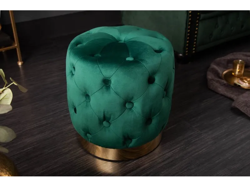 tabouret design baroque capitonné coloris vert foncé et doré