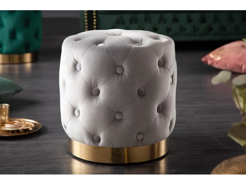 tabouret design baroque capitonné coloris gris foncé et doré