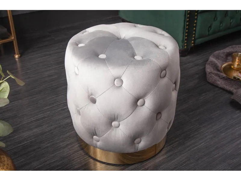 tabouret design baroque capitonné coloris gris foncé et doré