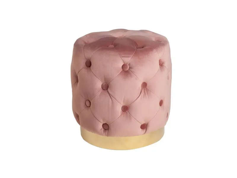 Tabouret de style baroque capitonné en velours coloris rose et doré