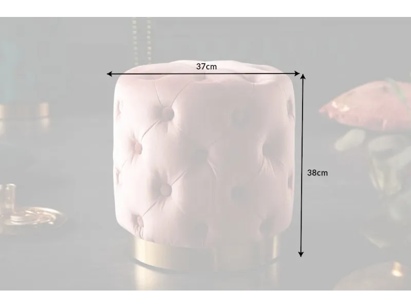 Tabouret de style baroque capitonné en velours coloris rose et doré