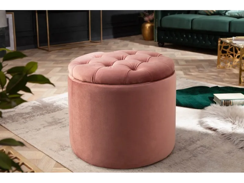 Pouf design baroque en velours coloris vieux rose