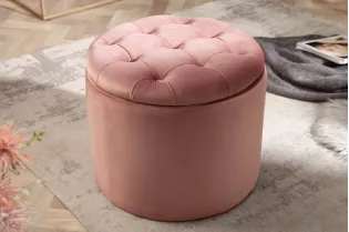 Pouf design baroque en velours coloris vieux rose 2