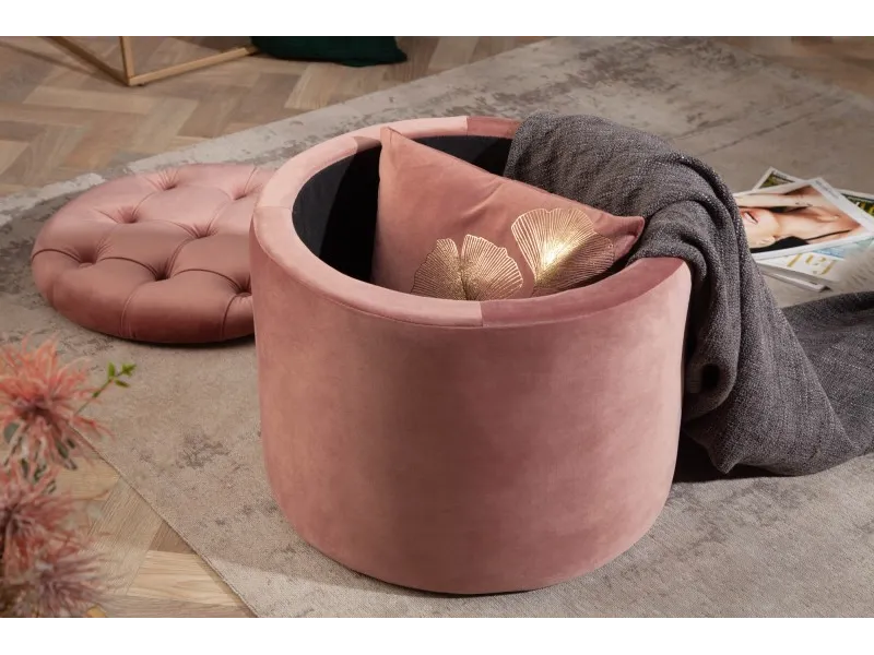 Pouf design baroque en velours coloris vieux rose