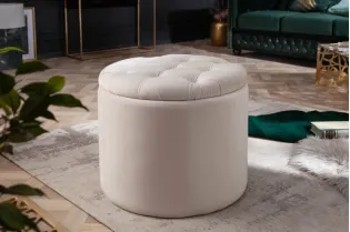 Pouf design baroque en velours coloris beige