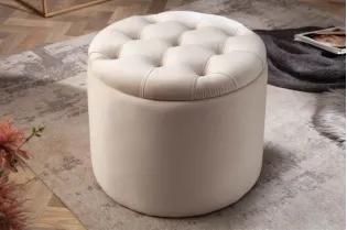 Pouf design baroque en velours coloris beige 2