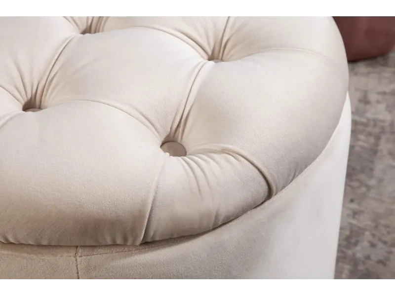 Pouf design baroque en velours coloris beige
