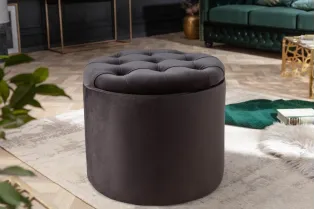 Pouf design baroque en velours coloris noir