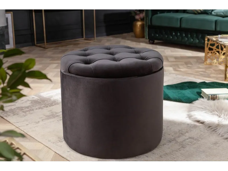Pouf design baroque en velours coloris noir