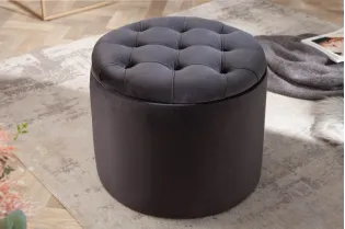 Pouf design baroque en velours coloris noir 2