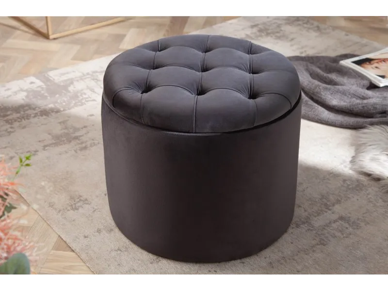 Pouf design baroque en velours coloris noir