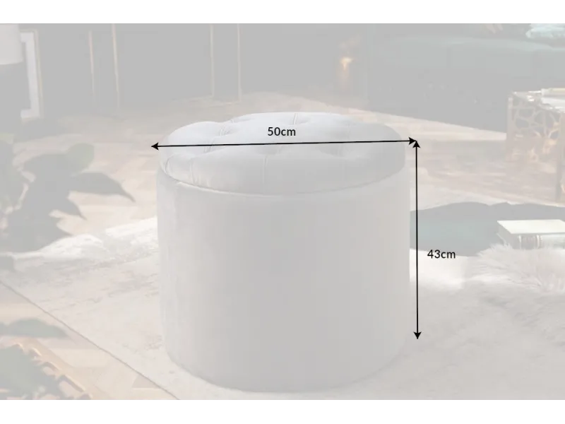 Pouf design baroque en velours coloris argenté