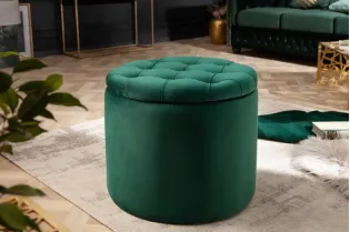Pouf design baroque en velours coloris vert