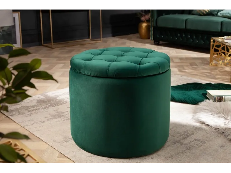 Pouf design baroque en velours coloris vert