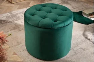 Pouf design baroque en velours coloris vert 2